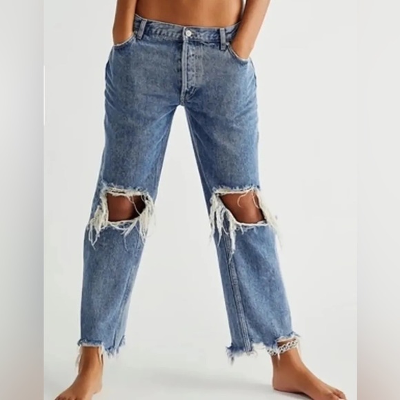 Free People Denim - Free People Maggie Mid-Rise Straight-Leg Cropped Jeans Blue NWT